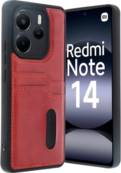 Newface Xiaomi Redmi Note 14 4g Kılıf Sara Kartvizitli Deri Kılıf - Kırmızı