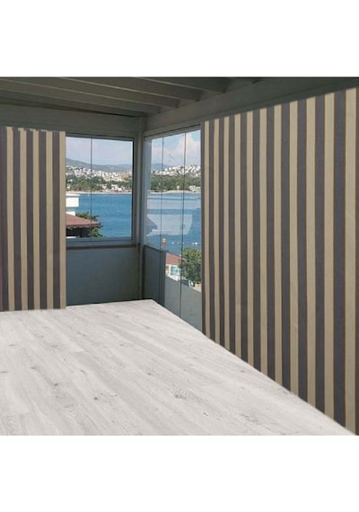 Ceylan Home Balkon Perdesi Gri Krem Çizgili Ölçü Seçenekli Gri