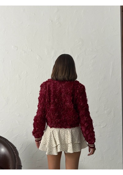 Verymoda Gül Süzüneli Fermuarlı Mont Bordo
