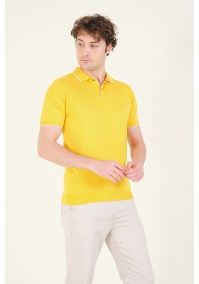 Giyim Dünyası Erkek Çıtçıtlı Yaka Biyeli Merserize T-shirt Sarı 001