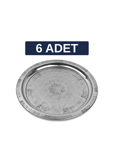Binbir Trend 27 Cm Otantik Desenli Krom Çelik Kebap, Izgara, Meze Ve Servis Tabağı 6 Adet