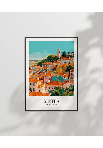 Çerçevesiz Poster Renkli Sintra Evleri Minimalist