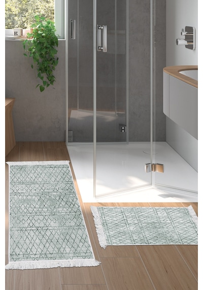 Dekoreko Kaymaz Taban Djt 2 Li Banyo Paspas Takımı Trend Saçaklı Iskandinav F5079 Yeşil