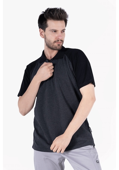 T-shirt Polo Yaka Fermuarlı Antrasit Gri - Siyah