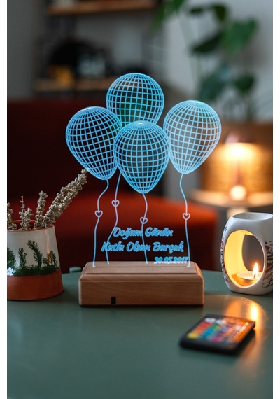Doğum Günü 4 Balon 16 Renk Kumandalı 3d Gece Lambası