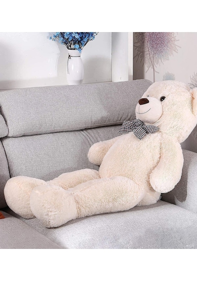 Sevgiliye Özel Hediye- Papyonlu 140 Cm Dev Boy Sevimli Peluş Koca Ayı - Özel Fiyat Beyaz