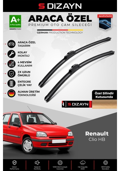 S-dizayn Renault Clio Hb Ön Cam Silecek Seti 1994-1998 Premium Araca Özel 50-50 Cm A+ Kalite