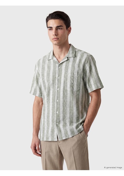 Lcwaıkıkı Classic Yeşil Regular Fit Çizgili Keten Görünümlü Erkek Gömlek