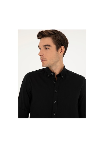 Pierre Cardin Keten Karışımlı Regular Fit Uzun Kollu Gömlek 1834748 Siyah