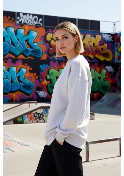 Benerly Kadın Bisiklet Yaka Düşük Kol Oversize Kalın Örme Sweatshirt Fonk Kar Melanj