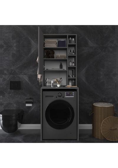 Asra Trend Çamaşır Makinesi Üstü Banyo Dolabı BD-02 %100 MDF Kapaklı Organizer Raf Antrasit Asra Trend Çamaşır Makinesi Üstü Banyo Dolabı BD-02 %100 MDF Kapaklı Organizer Raf Antrasit