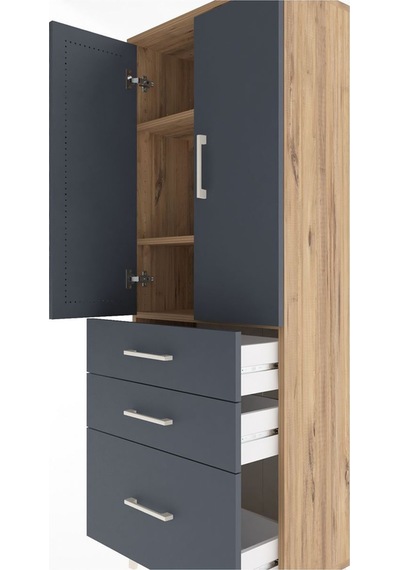 Arges Dolap 3 Raflı Tek Çekmeceli 4 Kapaklı 60x30x163 Aytaşı-antrasit Atlas Çam