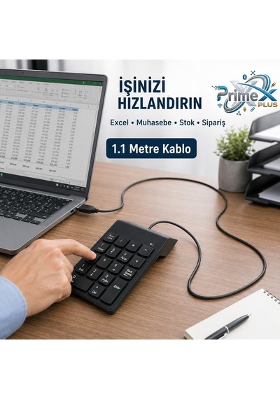 Primex Px-1864 Usb 2.0 Siyah Kablolu Numerik Klavye Keypad, Usb Sayısal Tuş Takımı, Pc Laptop Notebook İçin Kablolu Numpad, Ev Ofis Muhasebe Excel Veri Girişi Kullanımına Uygun