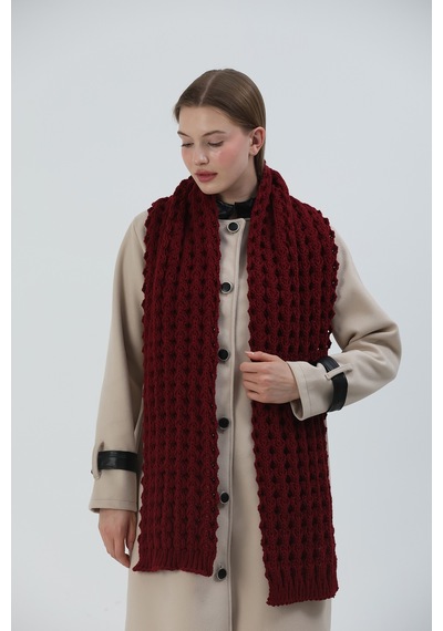 Sheilar Desenli Triko Örgü Atkı Bordo Bordo