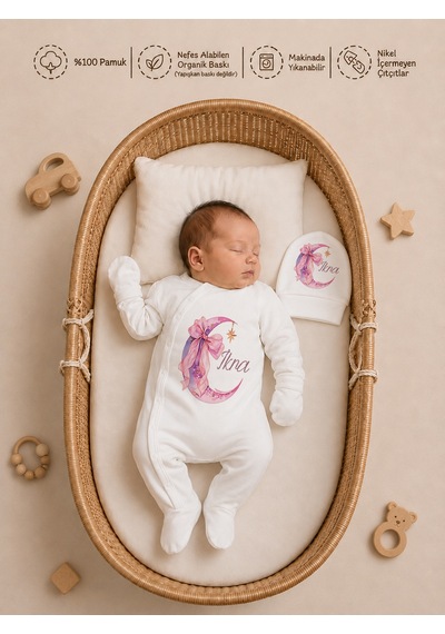 Pia Baby Kız Bebek %100 Pamuk Hediye Seti 6 Lı İsimli Keseli Tulum Şapka Eldiven Battaniye Ve Yastık Kılıfı 1068tybk3x Krem