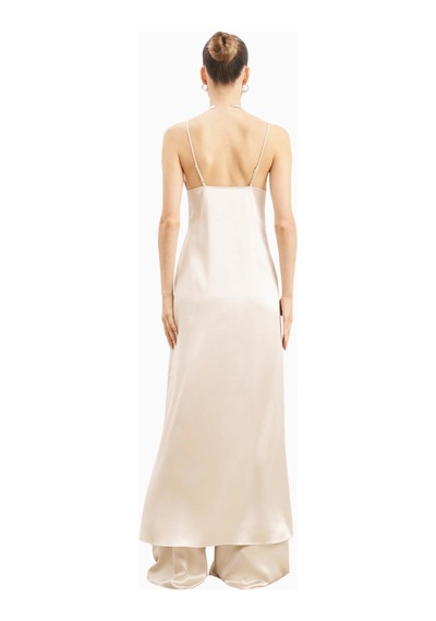 Because Of Alice Satin V Neck Longline Camisole Parlak V Yaka Saten Kadın Bluz Beyaz