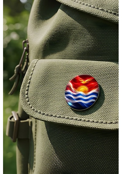 Kiribati Kiribati Abstract Ülke Bayraklı Buton Rozet - 44 MM 5 Adet Çok Renkli