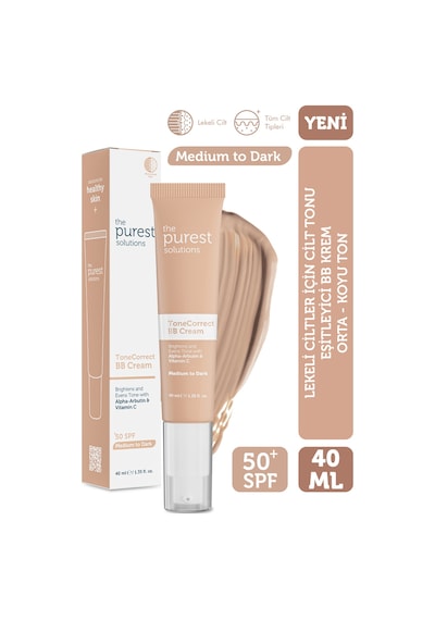 The Purest Solutions Lekeli Ciltler İçin Cilt Tonu Eşitleyici BB Krem ,SPF 50 + 40 ml – Orta / Koyu Ton