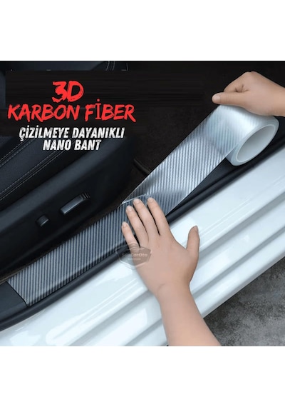 Araç İçi 3d Şeffaf Karbon Kapı Eşik Bandı Arka Tampon Eşiği Koruma Folyosu Yapışkanlı İthal 5 M