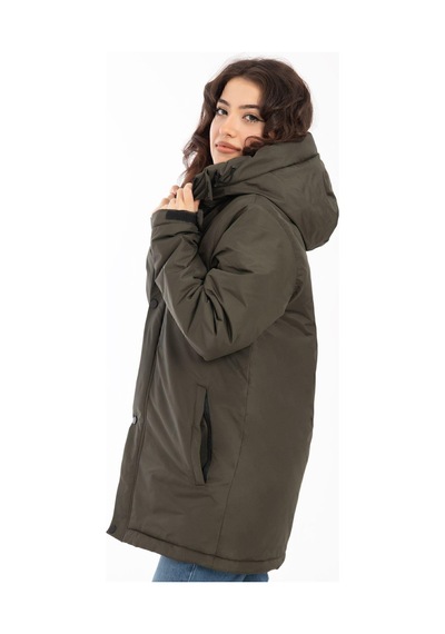 Spor Kadın Polarlı Su Ve Rüzgar Geçirmez Kapüşonlu Kışlık Mont & Kaban & Parka-201 Haki