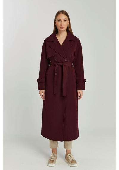 Bordo Oversize Rüzgarlık Detaylı Trençkot