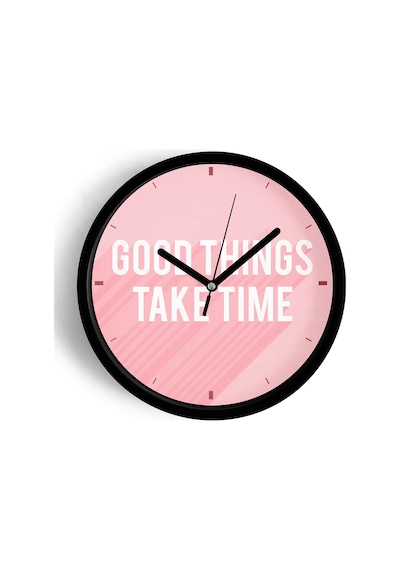 Modern Yazılı Tasarım - '' Good Things Take Time '' Duvar Saati - 30cm - Önü Camlı Siyah Kasa-jh0889 Siyah