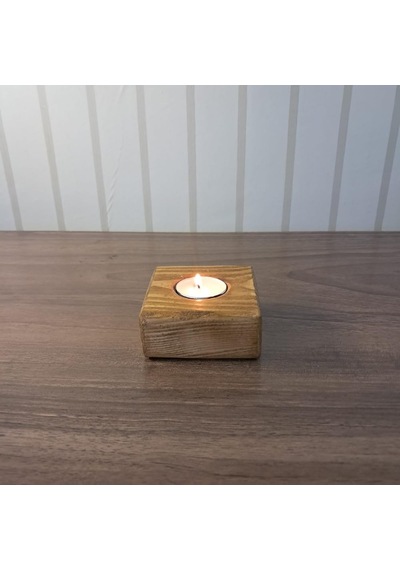 Rustik Ahşap Vazo Ve Mumluk Seti, El Yapımı Çam Ağacı, 9x9 Cm, Cam Tüp Ve Tealight Mum Dahil, Antik Meşe Ve Cevi Genel