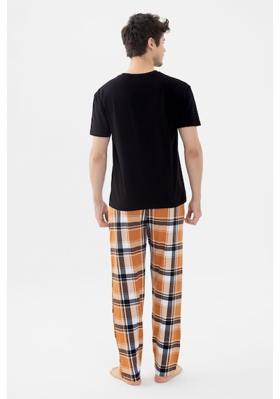 Koza İç Giyim Erkek Kısa Kollu Pamuklu Ekose Desenli Ayıcık Baskılı Pijama Takımı Ko60101 Turuncu