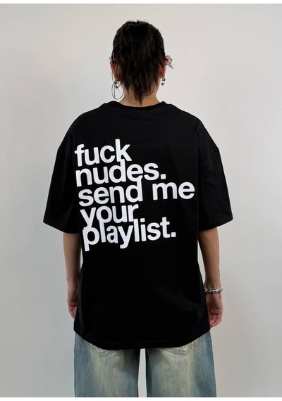 Zaee Playlist Oversize Baskılı Tişört Çok Renkli