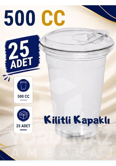 500 Cc Kilitli Kapaklı Plastik Bardak 25 Adet Sızdırmaz Soğuk İçecek Bardağı Diğer