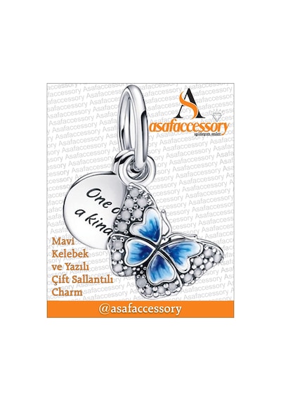 Sallantılı Yazılı Kelebek Charm Asafaccessory Mavi