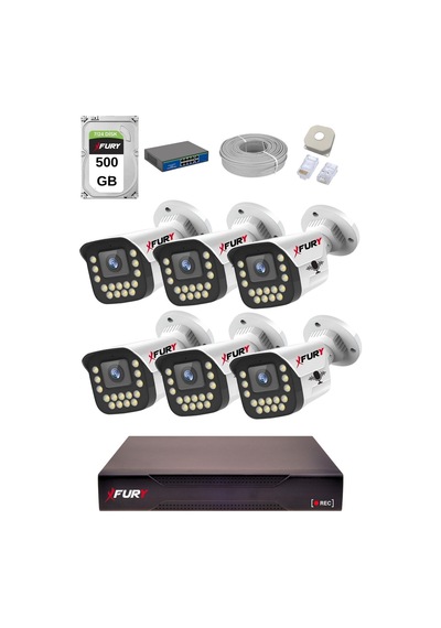 Fury 15 Warm Led Ip Güvenlik Kamera Seti 6 Kameralı Sesli 4mp Gece Renkli Su Geçirmez 1403s 500gb