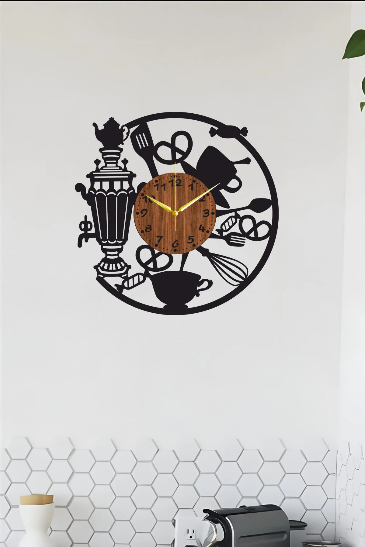 Cafe Duvar Saati Semaver Siyah Ceviz