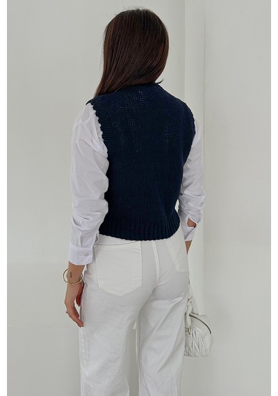 Noa & Noa Kadın Ponponlu Bağlamalı Triko Süveter Dokulu & Romantik Stil Lacivert