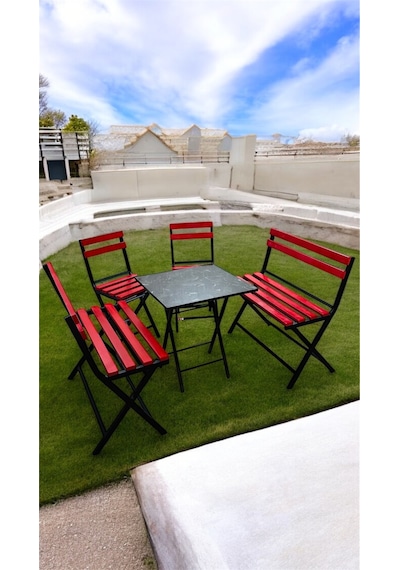 Modern 2-2-1-1 Balkon Bahçe Mutfak Bistro Set Katlanır Masa-sandalye 6 Kişilik Kırmızı