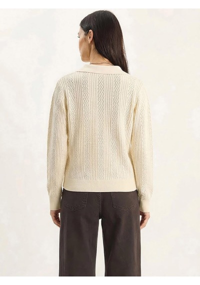 Shade Kadın Polo Yaka Patlı Regular Fit Triko Kazak 20258063 - Krem
