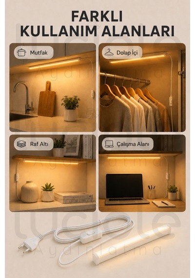 220v Amber Led Bar 50 Cm Fişli Anahtarlı Yapışkanlı Tezgah Altı Dolap İçi Aydınlatma