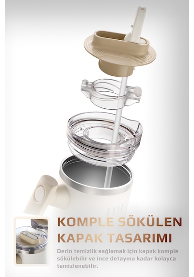 Neoflam Fika Lumi Patentli Döner Kulplu Sızdırmaz Çift Ağızlıklı Çelik Termos 950 Ml Bej