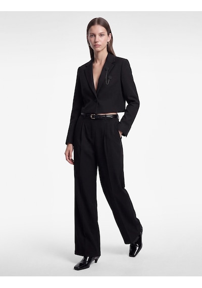 Koton Broşlu Geniş Yaka Uzun Kollu Crop Blazer Ceket Siyah 7wak50049uw
