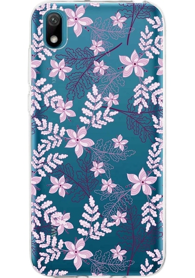 Huawei Y5 2019 Uyumlu Kapak Floral Pudra Tasarımlı Şeffaf Silikon Kılıf