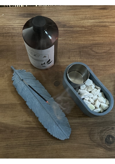 Dekoratif Bio-fire V1 Mavi Masaüstü Şömine + Tüy Tütsülük + 1 Lt Yakıt + 5 Adet Tütsü Çubuğu