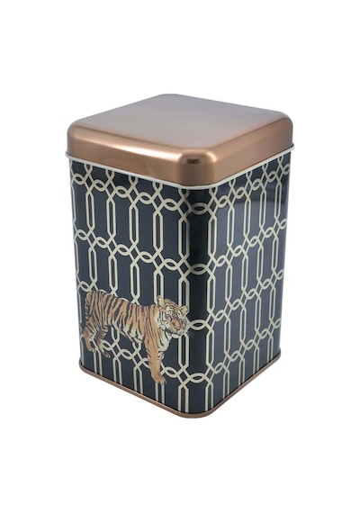 Safari Tiger Desenli Kare Metal Saklama Kabı 10.5 x 10.5 x 16 CM 1.7 L