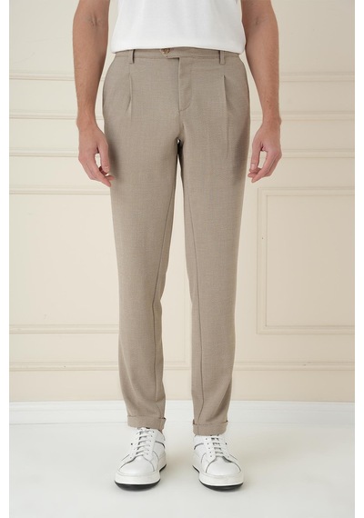 Efor Comfort Fit Gofre Dokulu Beli Lastikli Pileli Bej Jogger Pantolon P 1174 Bej