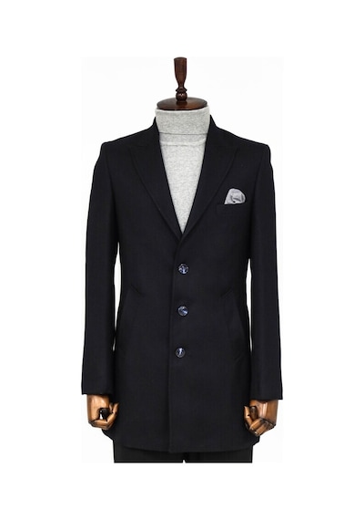 Wessi Kaşe Slim Fit Geniş Yaka Gri Erkek Kaban 001