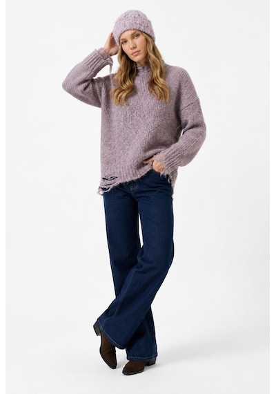 Neden Tekstil Kadın Premium Yırtık Detaylı Oversize Triko Kazak - Lila