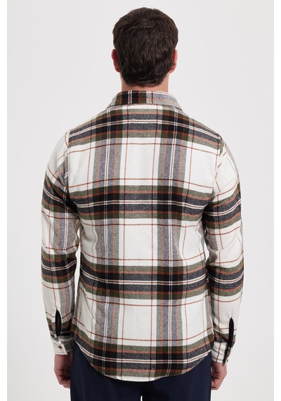 Tudors Erkek Slim Fit Dar Kesim Kareli Kışlık Oduncu Gömlek-42382 Ekru