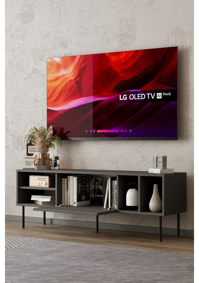 Umay 120 Cm Tv Ünitesi 100% Mdf Metal Ayak Gri