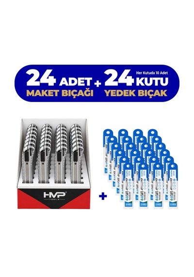 Metal Maket Bıçağı Seti 24 Adet + 240 Adet 24 Kutu Yedek Bıçak Ucu