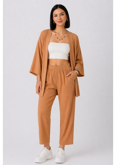 Trend Alisse Kimono Kadın Alt Üst Takım Taş Rengi Taş