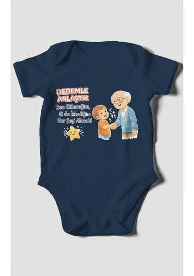 Morivokids Dedeye Özel Kısa Kollu Bebek Body %100 Pamuk Lacivert
